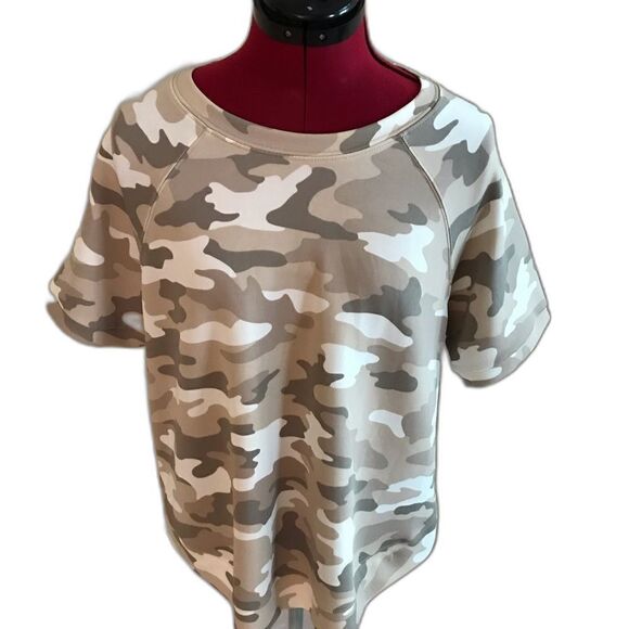 Philosophy Republic Top Women's Beige Camo Short Sleeve Modal Top Pullover NWT - Picture 2 of 8